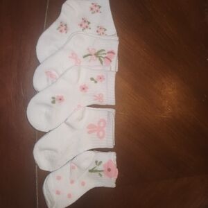 Baby Girl White Socks Pack with Pink Floral & Bunny Accents